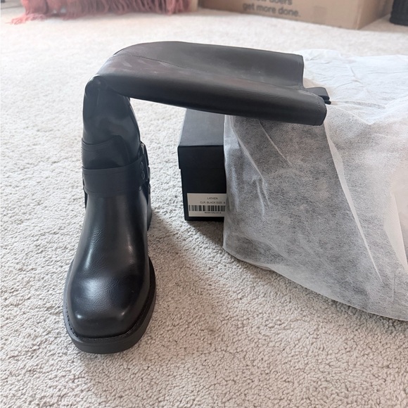 NWT Black Moto Leather Knee-High Boots - Picture 6 of 8